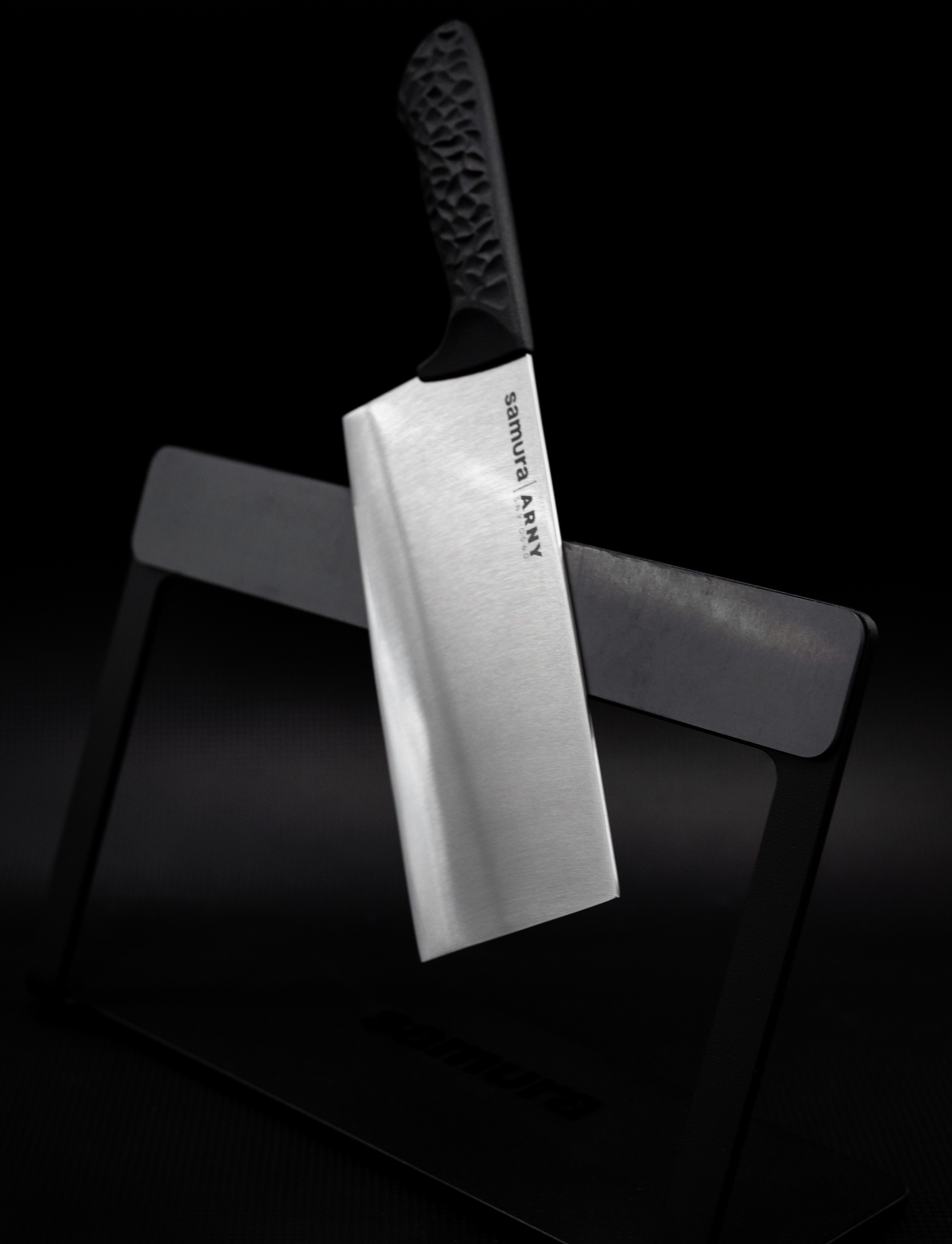 Precision Knives Samura Arny mounted on a Samura Road Block Knife Holder